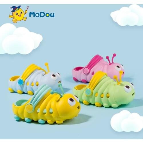 Mo Dou New Summer Shoes for Kids Cute Slippers Lovely Children Baby Slides Cartoon Caterpillar EVA Soft Beach Non Slip Flat