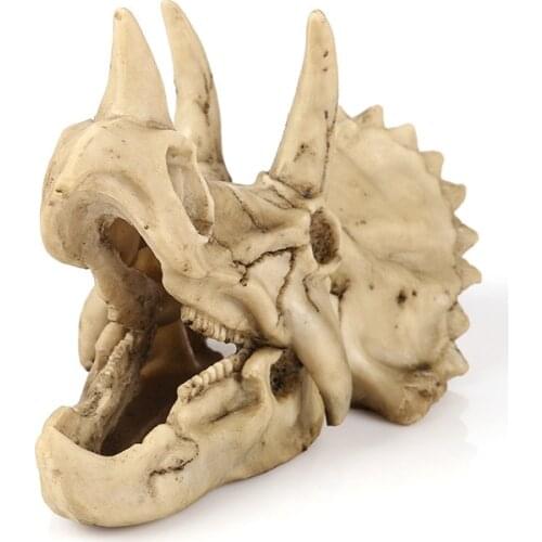 Moquerry Dinosaur Skull Skeleton Head Resin Figurine Sculpture Triceratops Craft Statues for Decoration Halloween Home Decor