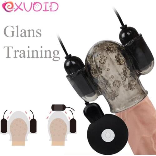 EXVOID Glans Trainer Massage Dual Bullet Vibrators Ring Delay Ejaculation Cock Penis Vibrator Sex Toys For Men Male Masturbator