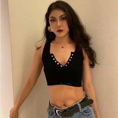 Spring and summer new product open V-neck knitted womens vest thin section Slim high waist European and American fashion elasti