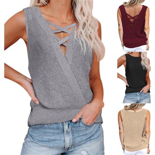 Womens Summer V Neck T-shirts Sleeveless Solid Color Loose Fitting Casual Leisure Tee Shirts Camisetas