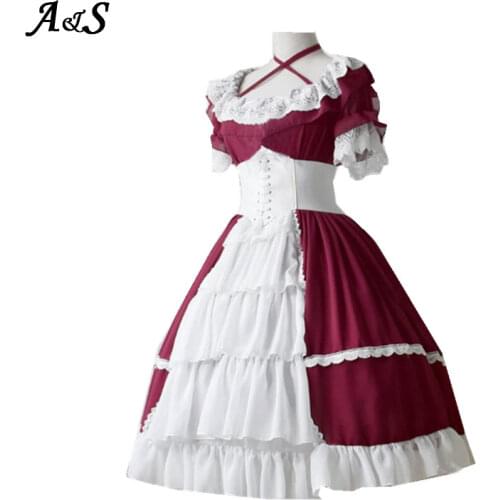 Anbenser Medieval Vintage Gothic Lolita Dress Women Lace Puff Sleeve Palace Princess Dresses Girl Retro TeaParty Cosplay Costume