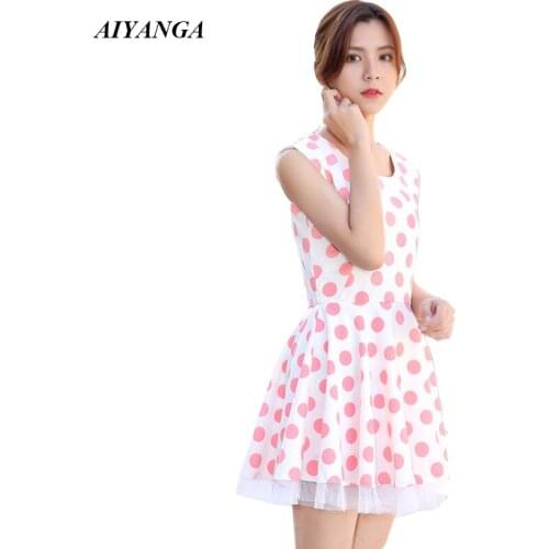 New Vintage Wave point Dress Women Sleeveless Dresses O Neck Mesh A-Line Dresses Womens 2019 Spring Summer Dress Female