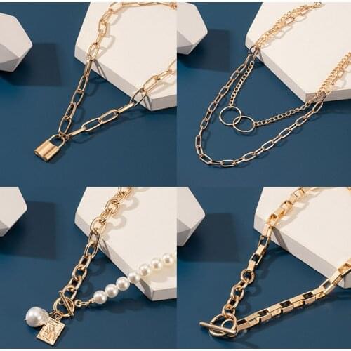 New Vintage Pearl Chain Choker Necklace for Women Fashion Punk Chunky Thick Lock Metal Chain Necklace 2021 Trend Female Jewelry