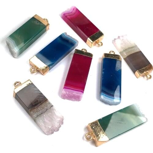 1pcs Natural Stone Agates Charm Pendant Blue Red for Necklace Earring Bracelet Accessories Jewelry Making DIY 14x40-14x45mm