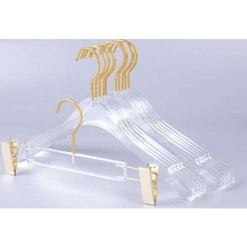 10 Pcs Top Grade Clear Acrylic Crystal Clothes Suits Hanger with Gold Hook, Transparent Acrylic Pants Hangers with Gold Clips