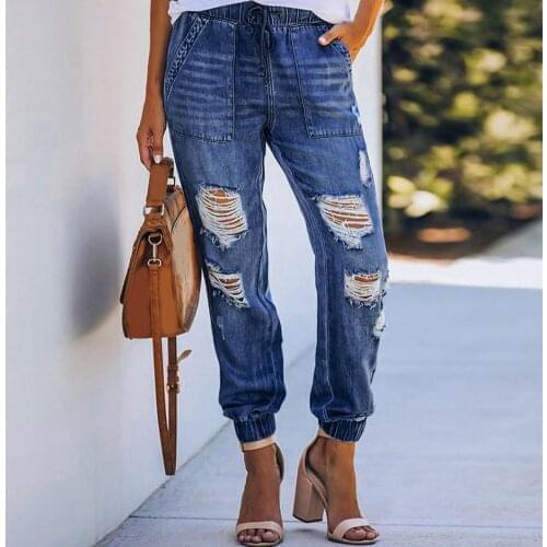 2021 Fashion Women Jeans Casual Straight Leg Jeans High Waist Loose Fitting Jeans Ripped Holes Thin Ladies Denim Trousers