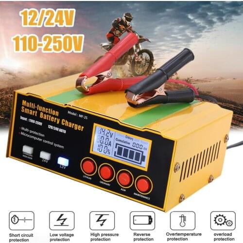 220W Fully-Automatic Car Battery Charger 12V/24V Smart Battery Charger 110V to 250V LED Display Truck Motorcycle Car Charger
