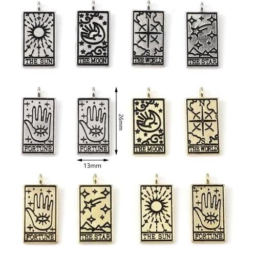 5 PCs Tarot Series Charms For Pendant Jewelry Making Vintage Rectangle Star Divination Charms Black Message Necklace Pendant