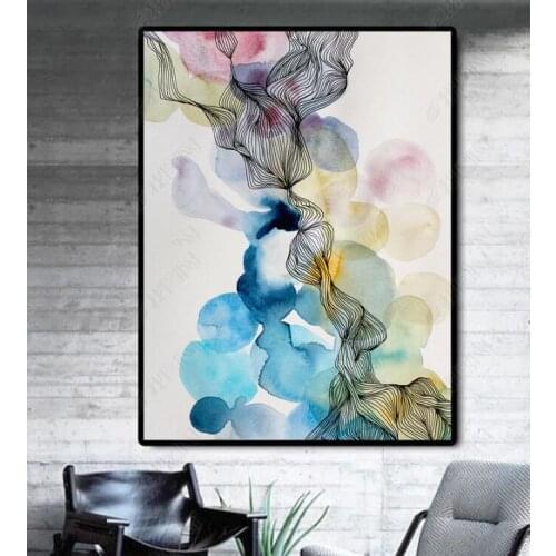 Watercolor Colorful Lines Flower Painting Abstract Modern Canvas Wall Art Living Room Decor Picture No Frame Wall Painting