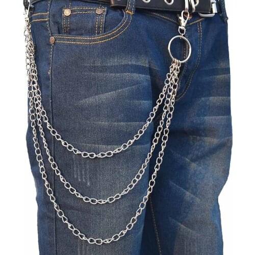 3 Layer Rock Punk Hook Trousers Pant Waist Link Metal Wallet Chain Big Ring Keychains Men Jewelry