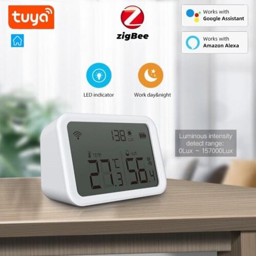 Tuya Smart Zigbee Temperature And Humidity Sensor Detect Luminous Intensity Home Automation Module Work With Alexa Google Home