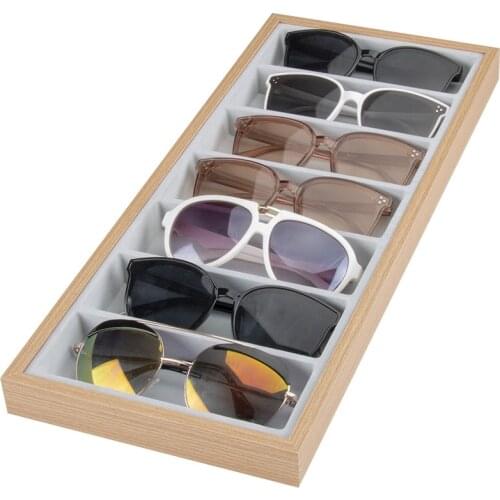 Wood 7 Grids Glasses Display Tray Sunglasses Holder Organizer Eyeglass Storage Box Sunglass Collection Jewelry Showcase