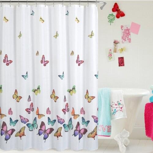 Drop Shipping Butterfly Waterproof Shower Curtains Polyester Curtains For Bathroom 180*180cm With Hooks
