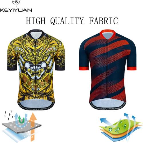 KEYIYUAN Funny Cycling Jersey Men Summer Short Sleeve MTB Biking Team Bicycle Clothing Tops Man Shirts Maillot Ropa Ciclismo