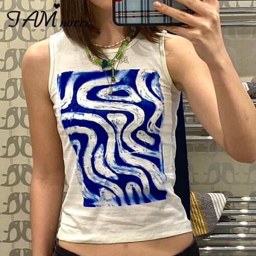 Paisley Wave Printed Aesthetic Cami Top Tee Women Harajuku Vintage Sleeveless Casual Basic Cotton Tank Top Sport Vest Iamhotty