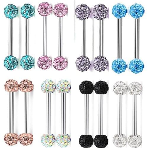 Surgical Steel Tongue Rings Women Handmade Crystal Piercing Barbells 14G 16mm Nipple Rings Bar Sheild Body Jewelry Wholesales