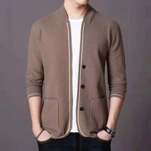 Khaki Elegant Retro Oversize Cardigan Mens Slim Fit Knitted Jackets Classic England Korean Fashion Clothing Spring Stylish Cloth