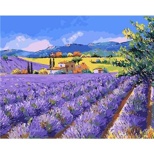 Gatyztory Diy Painting By Numbers Lavender Landscape Canvas Colouring Handpainted Gift Wall Decor Frame 60×75cm