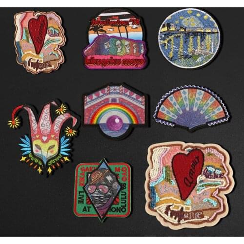 Cartoon clown DIY Nail bead map Patches for Clothes Japanese color fan Embroidery Appliques Child Clothing Accessories