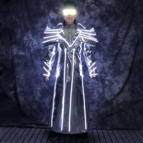 Men RGB light robot men suit Luminous led jacket glowing light costume future technology space show stage performance clothing