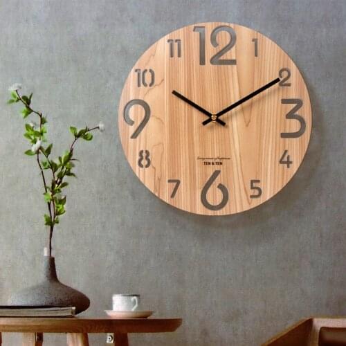 Fiber Wood Wall Clock Retro Nordic Simple Wooden Metal Pointer Number Hanging Horloge Living Room Home Decor Watch Art Mute Teen