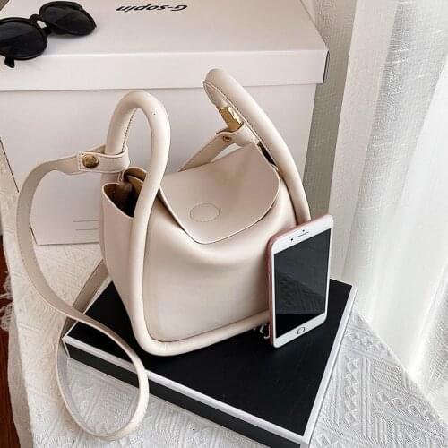 2021 New Solid Color PU Leather Bucket Bags For Women Summer Simple Lady Crossbody Shoulder Handbags Lady Fashion Totes