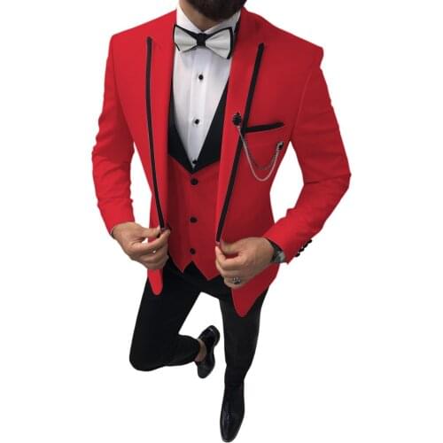 New Arrival Mens Wedding Suits 2019 Italian Design Custom Made Red Smoking Tuxedo Jacket 3 Piece Groom Terno Suits For Men