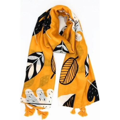 Original spring and summer travel decoration cotton hemp scarf plant leaves sun proof shawl Comfortable warm sunshade sunscreen