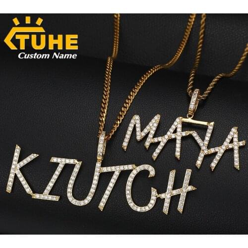 Iced out Custom letters Pendant Necklace Mens Women Hip Hop Jewelry Necklace Chain Custom Name Letters Gift With Rope Chain