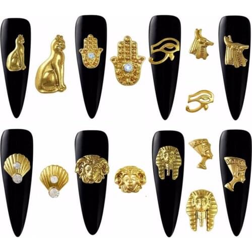 20pcs Gold Metal Egyptian pharaoh Cleopatra design alloy charms for nail art Decoration Accessories Supplies Tools 2018 new