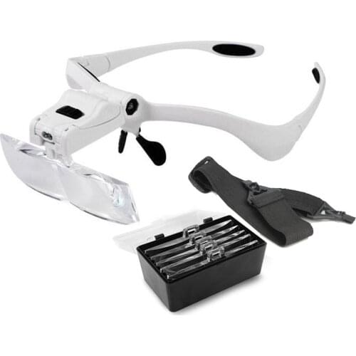 Portable Magnifying Glass with Two LED Lamps, Bracket and Headband is Interchangeable NO.9892B
