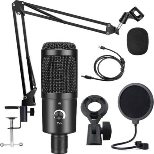 Professional USB Computer Microphones Kit With Adjustable Scissor Arm Stand Shock Mount For PC Singing Gaming Recording Studio