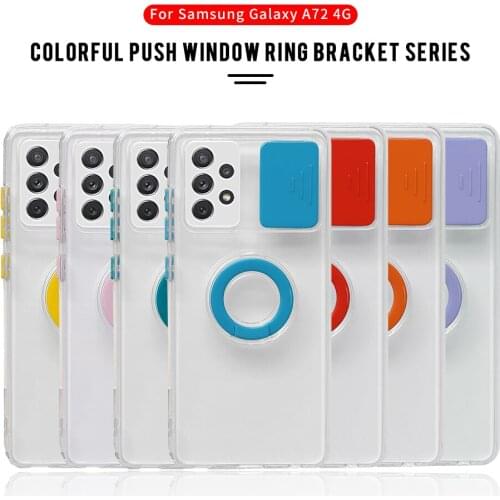 Push Pull Transparent Phone Cover For Samsung Galaxy A72 4G 5G Stand Ring Bumper Case A52 A32 A22 A82 A12 A42 A02 A 21S 71 51 31