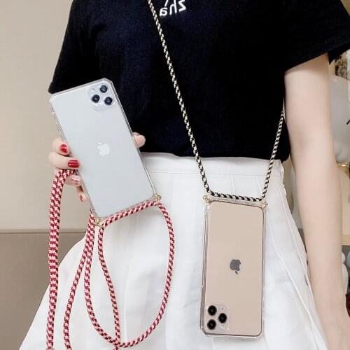 Lozenge Transparent Soft TPU Phone Case For iphone11 7 6 8 Plus X XS 11Pro MAX XR SE 2020 With Lanyard Neck Strap Rope Cord Case