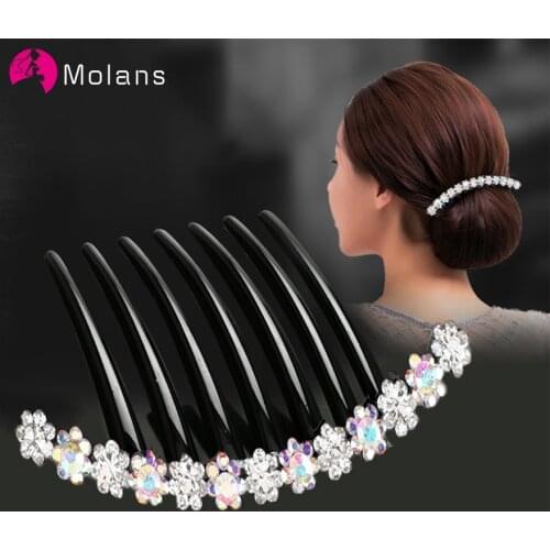 Molans Flowers Inlaid Rhinestone Hair Combs Elegant Women Hair Accessories Plastic Toothed Updo Full Rhinestone Hair Combs