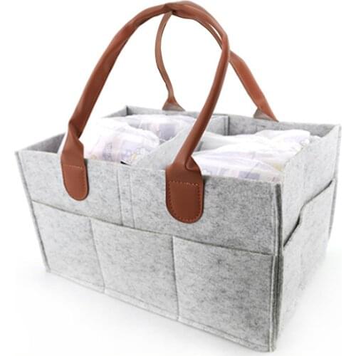 Baby Felt Storage Nursery Organizer Basket Infant Diaper Bag with Handle Caddy Changing Nappy Kids Storage Carrier Large Pocket