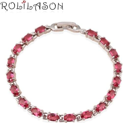 ROLILASON romantic simple chic rose pink crystal zircon Silver Bracelets for women fashion jewelry TBS722