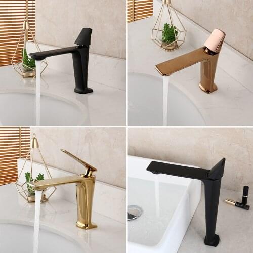 SINLAKU Rose Golden Bathroom Faucet Wash Basin Sink Tap Steam Spout Deck Mounted Solid Brass Chrome & Black Mixer Tap Faucet