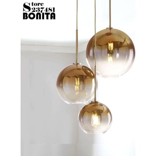 Gradient Glass Ball Design Lamp Pendant Lighting Transparent Round Droplight Edison Bubble Spherical Hanging Lights Bedroom