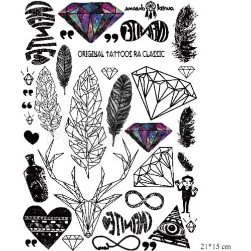 Tattoo sticker diamond heart deer number bottle triangle feather letter comma temporary tatto fake tatoo for kid girl man woman