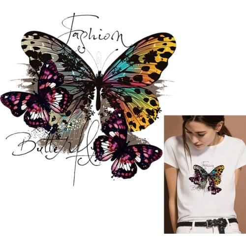 Butterfly Iron-on Transfers For Clothing Stickers Beautiful Clothing Thermo Adhesive Patches Flower Thermotransfer For Clothes
