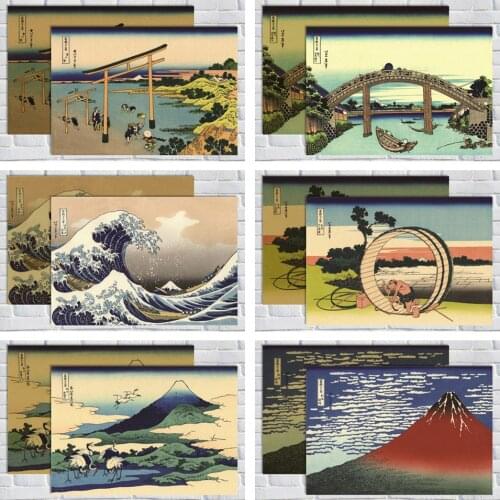 Vintage Paper Retro anime poster - Japanese ukiyoe Scenery of Mount Fuji -Vintage Posters Home Wall sticker Decor