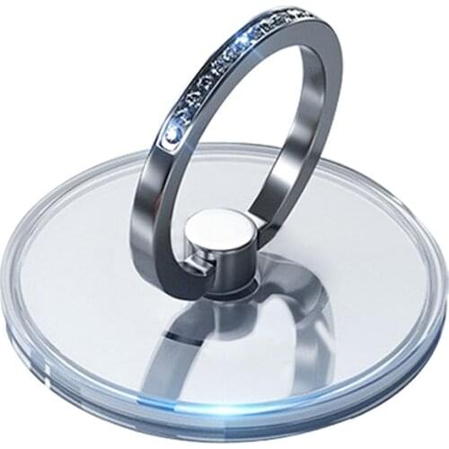 High Quality Inlaid Diamond Ring Zinc Alloy Rotatable Finger Ring Clear Adhestive Transparent PC Plate Phone Holder