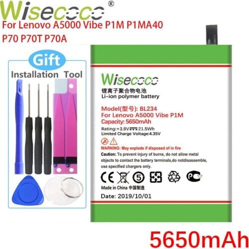 WISECOCO 5650mAh BL234 Battery For Lenovo A5000 Vibe P1M P1MA40 P70 P70t P70-T P70A P70-A Mobile Phone Battery+Tracking Code
