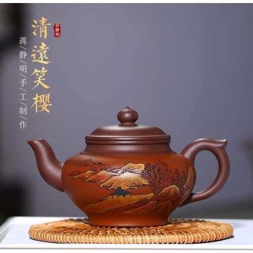 Jiang Jingming teapot qingyuan smile sakura pot of rain medium sand bottom groove qing tea double-color batter teapot