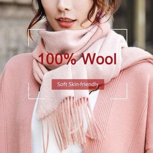 Women 100% Pure Wool Scarf 2021 Brand Shawls and Wraps for Ladies Soft WarmTwo-sided Blanket Neckerchief Winter Wool Scarves