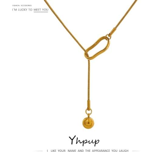 Yhpup Trendy Long Bib Chain Stainless Steel Necklace Women Summer 2021 Geometric Collar Necklace цепочка на шею женская Gift
