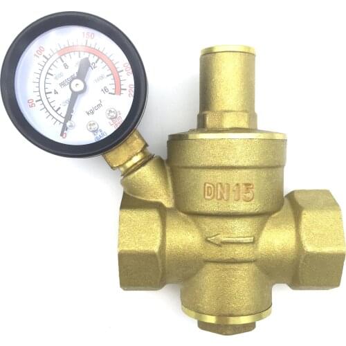 1/2" Brass Water Pressure Reducing Maintaining Valve DN15 Regulator Adjustable Relief Valve Gauge for Water Oil Gas Valve