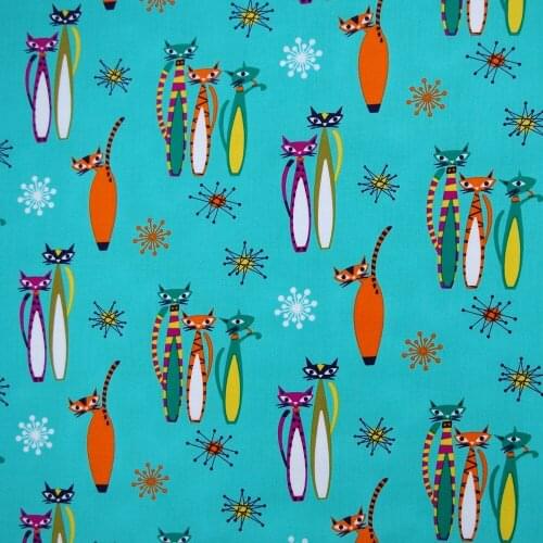 1 yard Cotton Poplin Fabric for sewing pathwork, dress, cloth, bedding - cats (width=140cm)